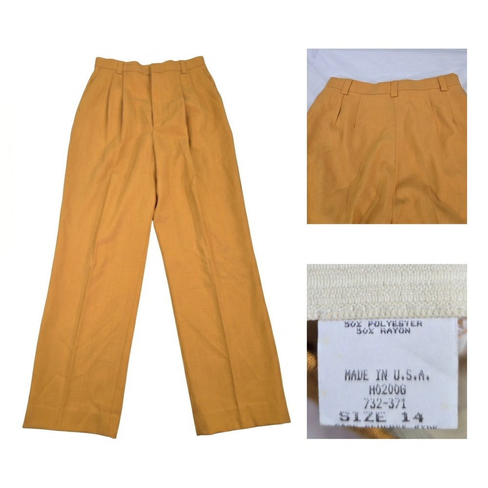 VTG Haggar Trousers Pants 10 (Tag VTG 14) Yellow‎ Pleated High Waist Made In USA
